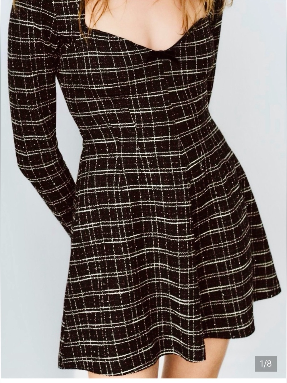 Zara Black Plaid Long-Sleeve Fit & Flare Mini Dress